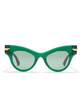 Bottega Veneta Green Cat-Eye Sunglasses with Gold Accents